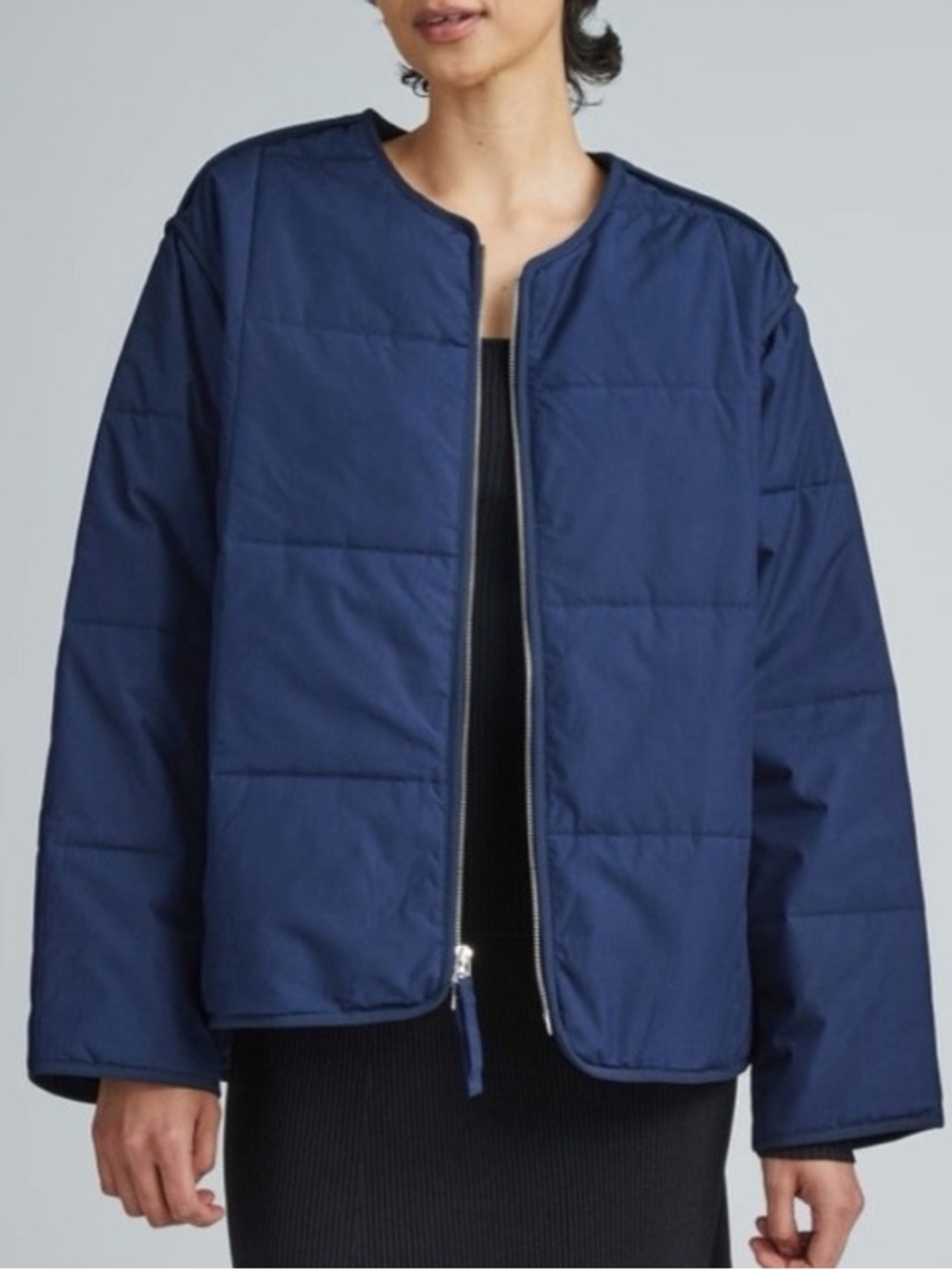 Everlane The Quilted Cotton Liner Navy Zip Front Lightweight Jacket Sz M
